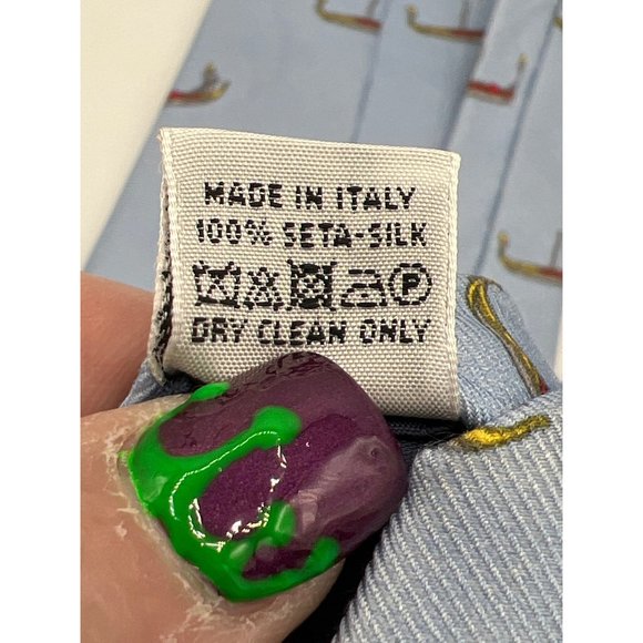 Fabris Venezia Neck Tie Mens 100% Silk Blue Gondola Venetian Boat Made In Italy - Picture 6 of 6